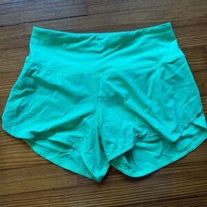 Neon Green Lululemon Speed Up Short HR 4” GUC size 6
